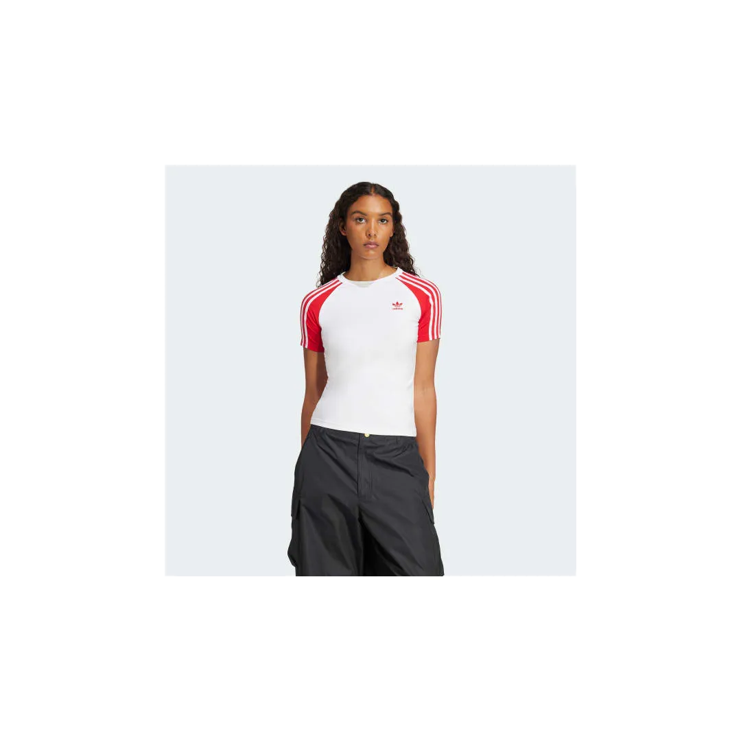 T-shirt ajusté à 3 bandes – Blanc/Rouge
