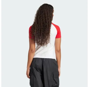 T-shirt ajusté à 3 bandes – Blanc/Rouge