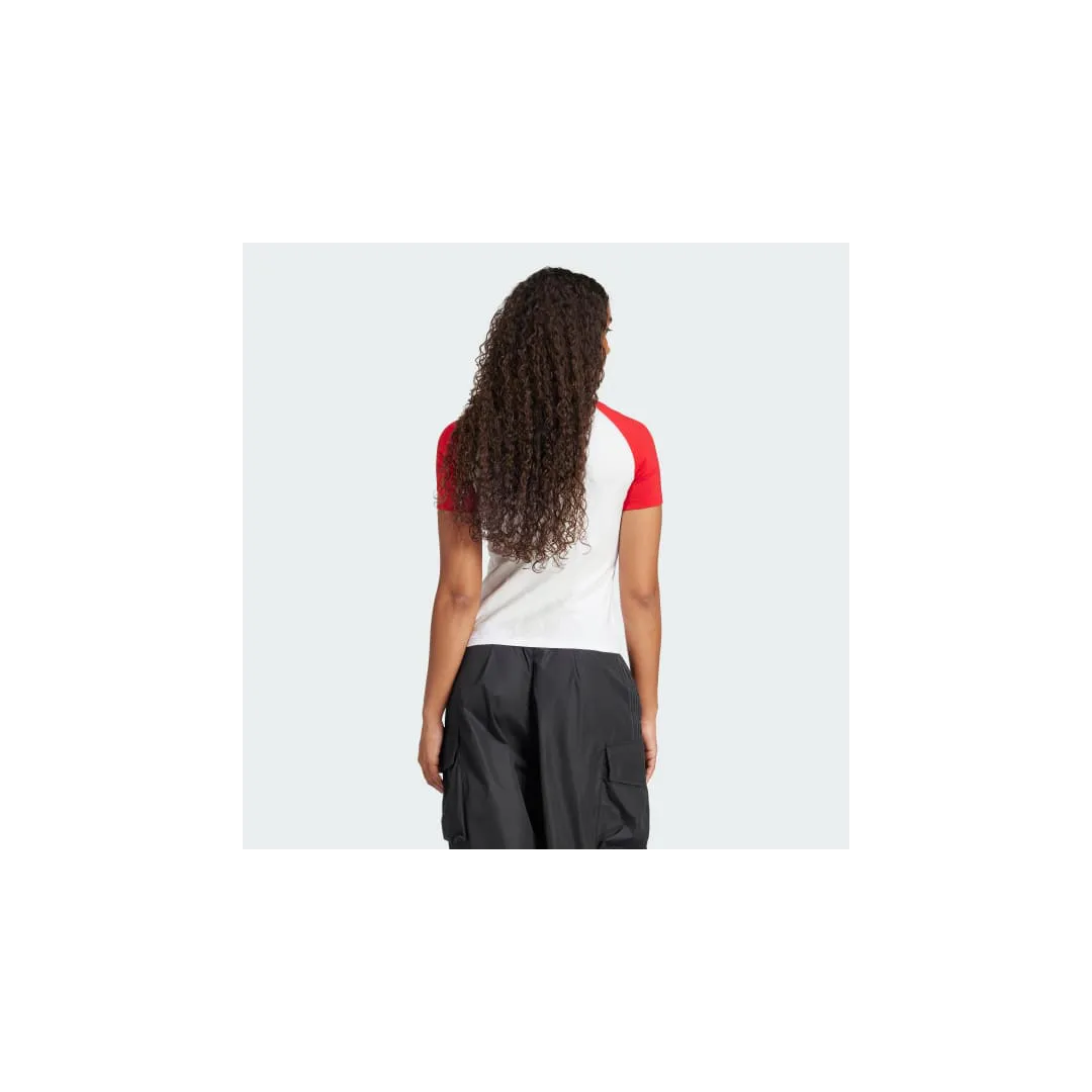 T-shirt ajusté à 3 bandes – Blanc/Rouge